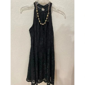Kimcine Women's 80’s Black Lace Halter Dress Necklace size L goth biker core
